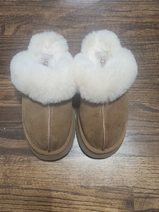 UGG Shoes - UGG Chestnut Suede Shearling Clog Slippers with Cream Fur Cuff